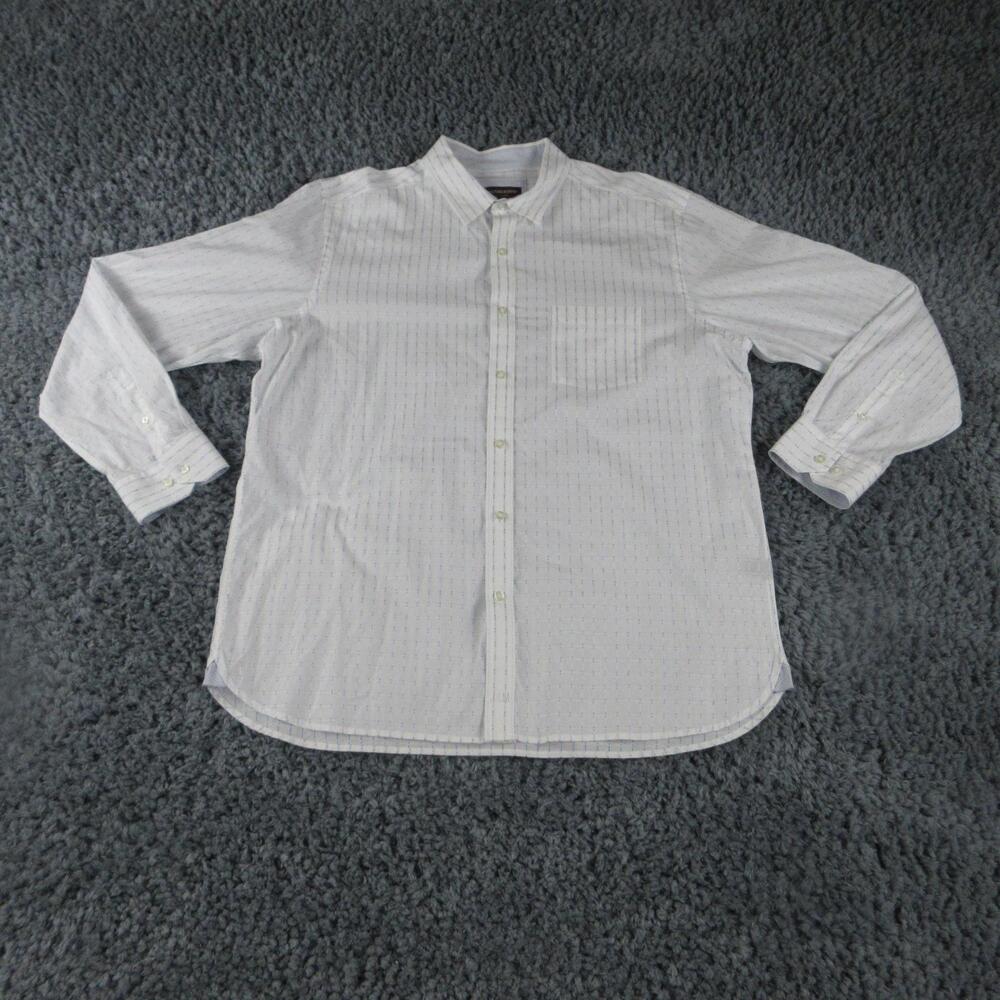 Johnston & Murphy Shirt Mens XL White Blue Stripe Band Collar Long Sleeve Cotton